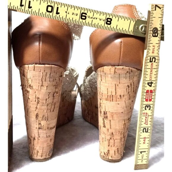Steve Madden Beige Cork Woven Fabric Edelle Platform Sandals Size 8 - Picture 6 of 16